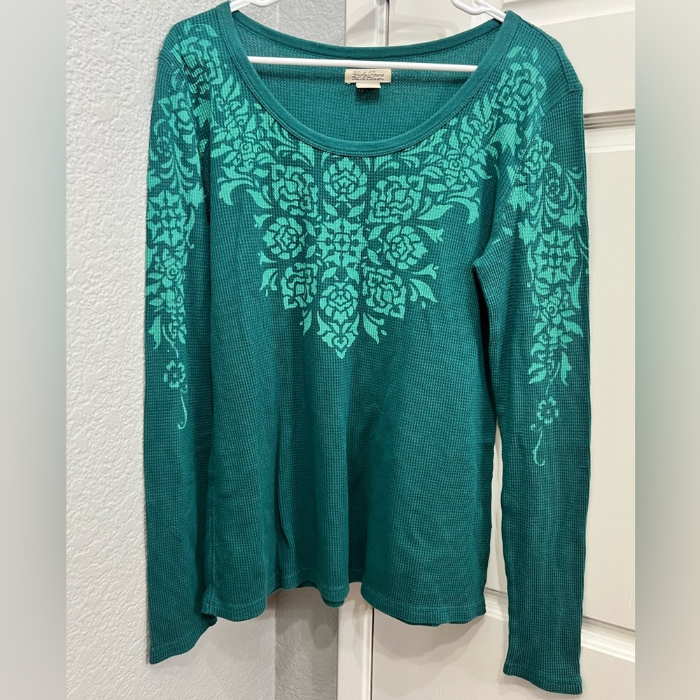 Lucky Brand green textured long sleeve top